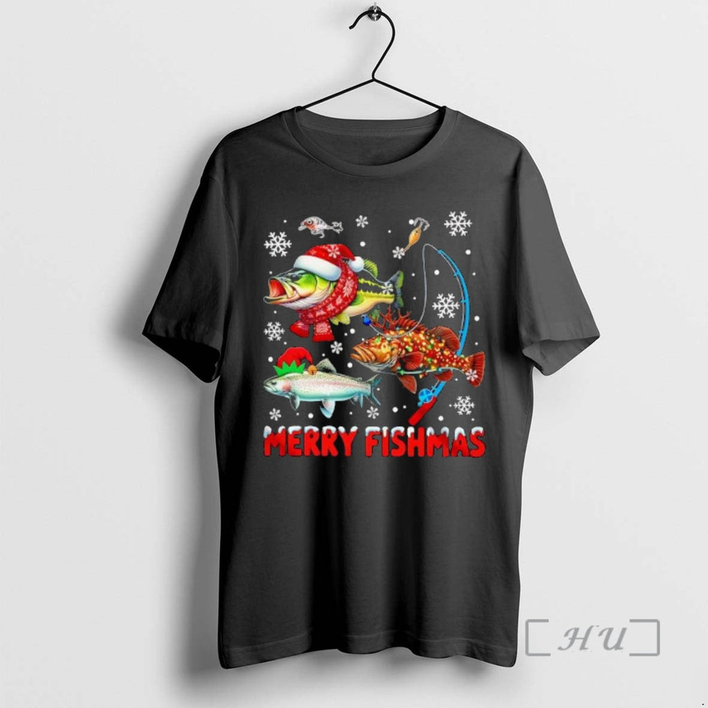 Officials Merry Fishmas Awesome Lights Three Fish - Adult & Kids T-Shirts, Sweatshirts & Hoodies apparel design preview 1