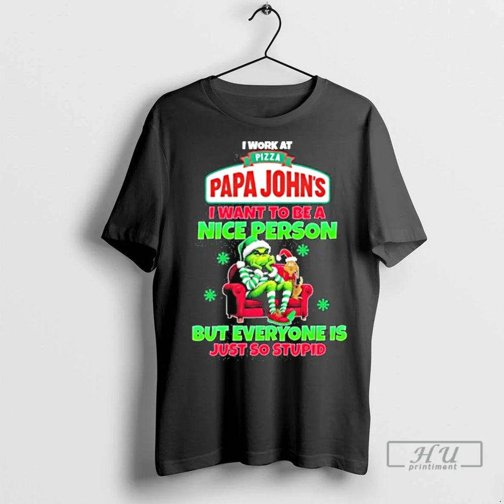 Officials Santa Grinch I Work At Papa Johns Logo Want - Adult & Kids T-Shirts, Sweatshirts & Hoodies apparel design preview 1