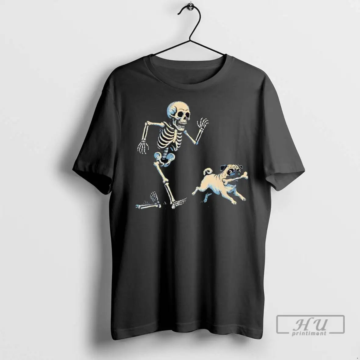 Officials Skeleton Chasing Pug Halloween Dog Mom - Adult & Kids T-Shirts, Sweatshirts & Hoodies apparel design preview 1