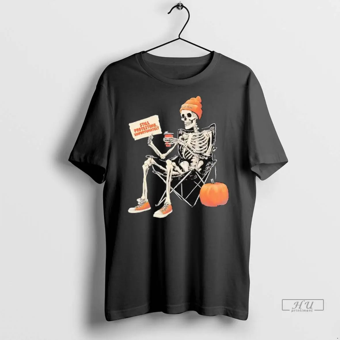Officials Skeleton Halloween With Pumpkin Still - Adult & Kids T-Shirts, Sweatshirts & Hoodies apparel design preview 1