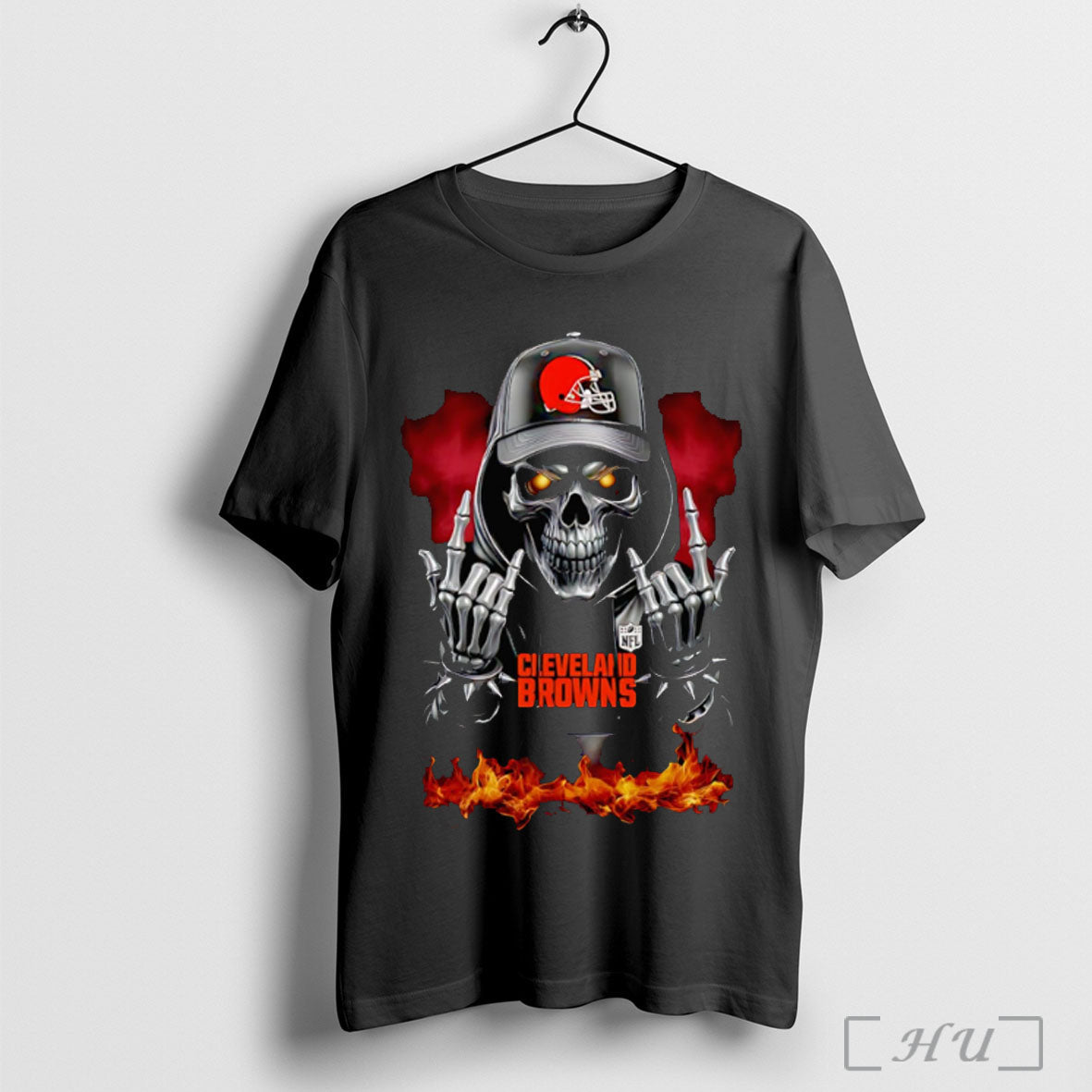 Officials Skeleton With Sign Of The Horns Cleveland - Adult & Kids T-Shirts, Sweatshirts & Hoodies apparel design preview 1