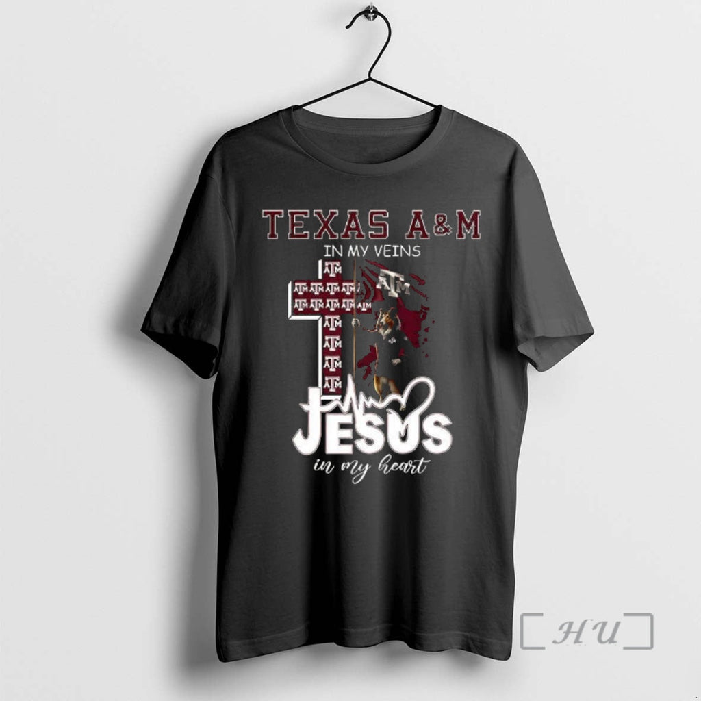 Officials Texas Am Aggies Mascot Flag My Veins Jesus - Adult & Kids T-Shirts, Sweatshirts & Hoodies apparel design preview 1