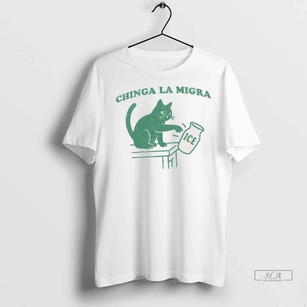 Officials Trendy Chinga La Migra Cat Pushing A Vase - Adult & Kids T-Shirts, Sweatshirts & Hoodies apparel design preview 1