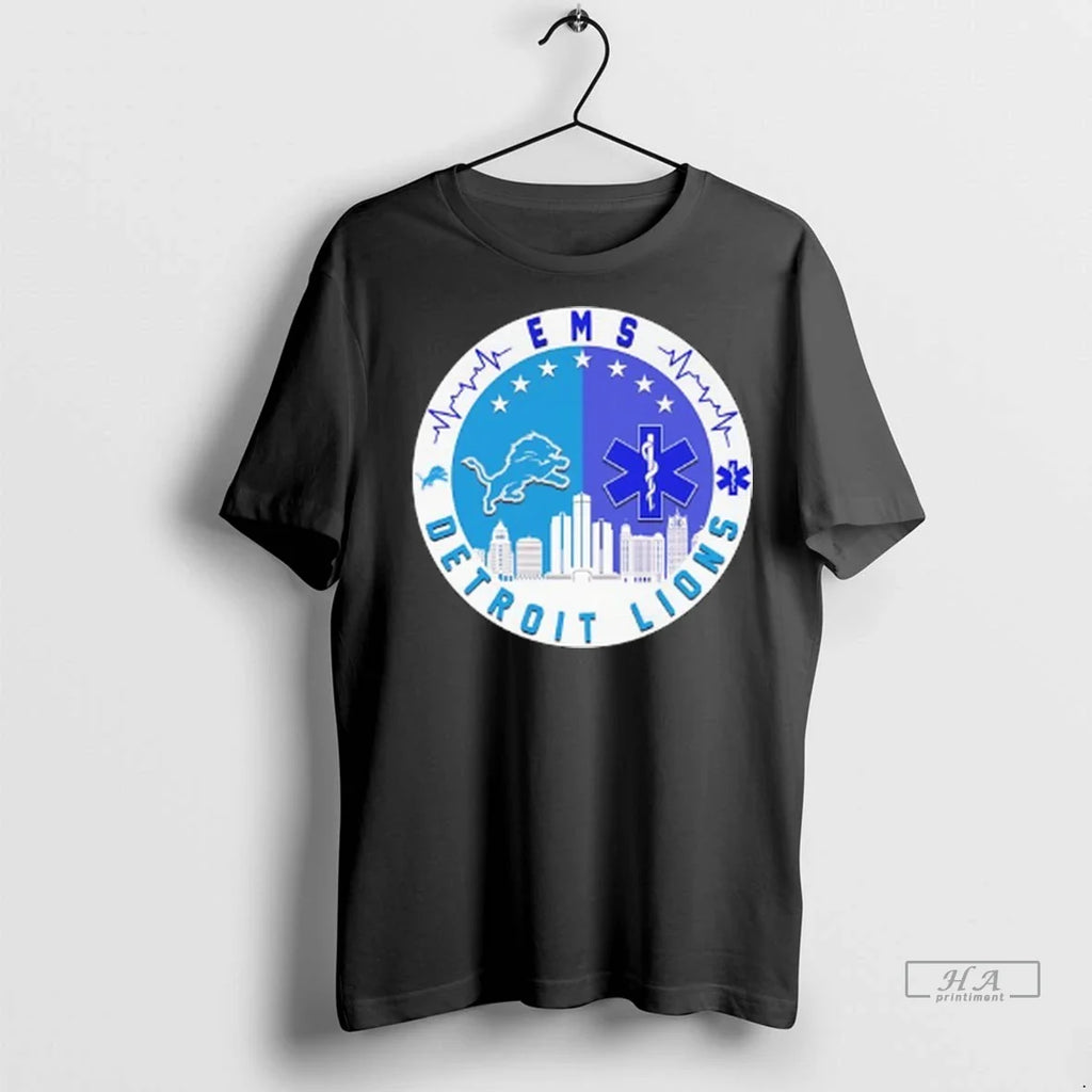 Officials Trendy Ems X Detroit Lions City Skyline - Adult & Kids T-Shirts, Sweatshirts & Hoodies apparel design preview 1