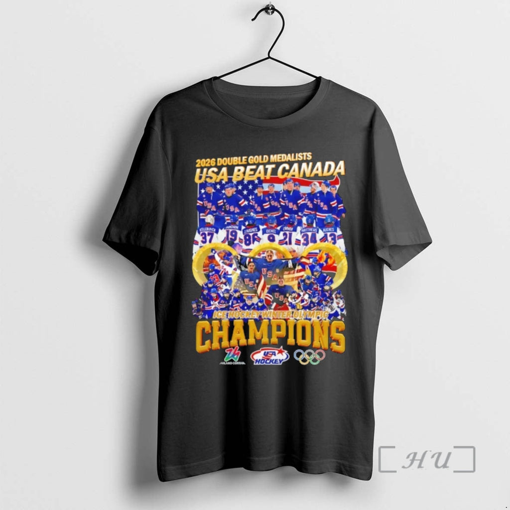 Officials Usa Beat Canada Hockey 2026 Double Gold - Adult & Kids T-Shirts, Sweatshirts & Hoodies apparel design preview 1