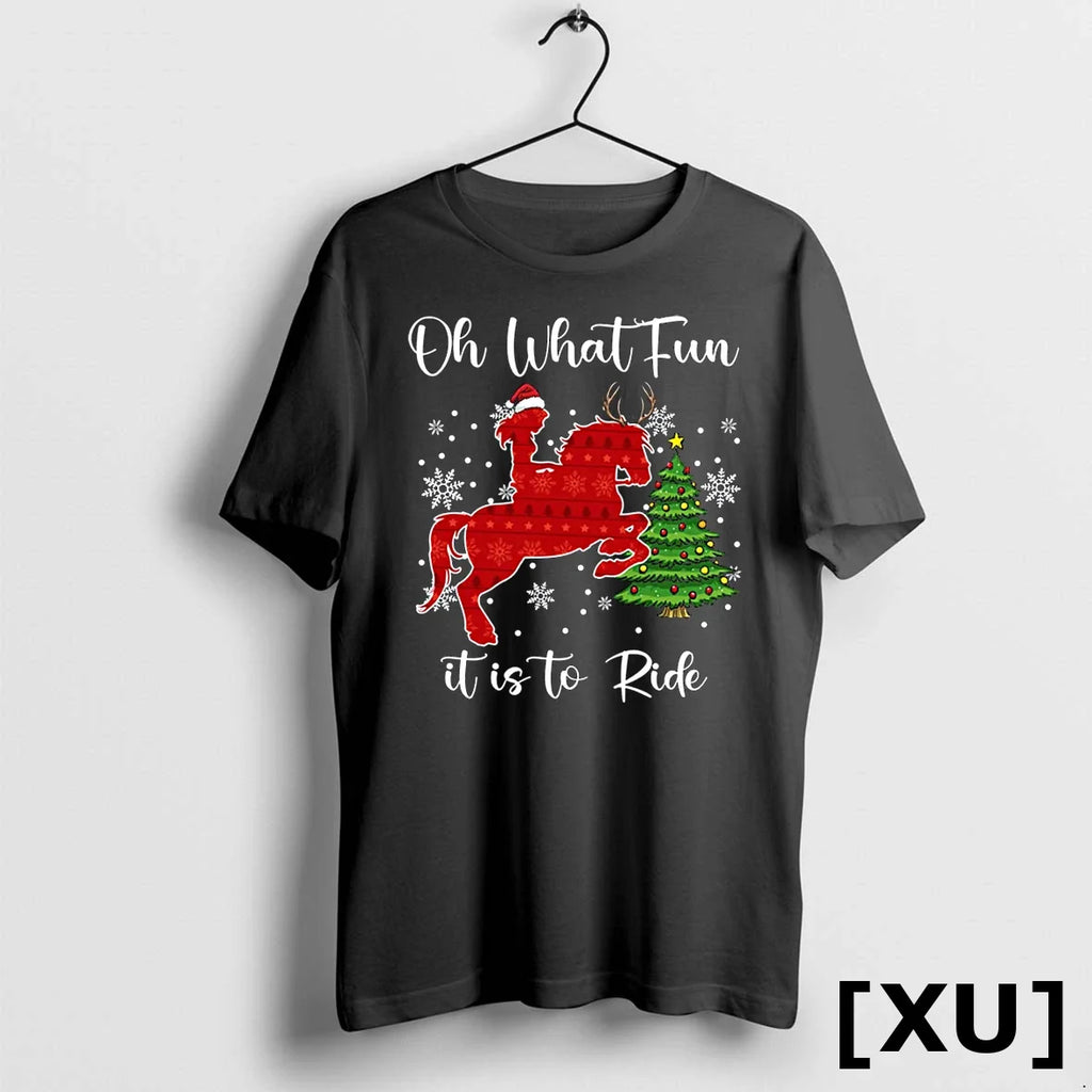 Oh What Fun It Is To Ride Horse Christmas Xmas - Adult & Kids T-Shirts, Sweatshirts & Hoodies apparel design preview 1