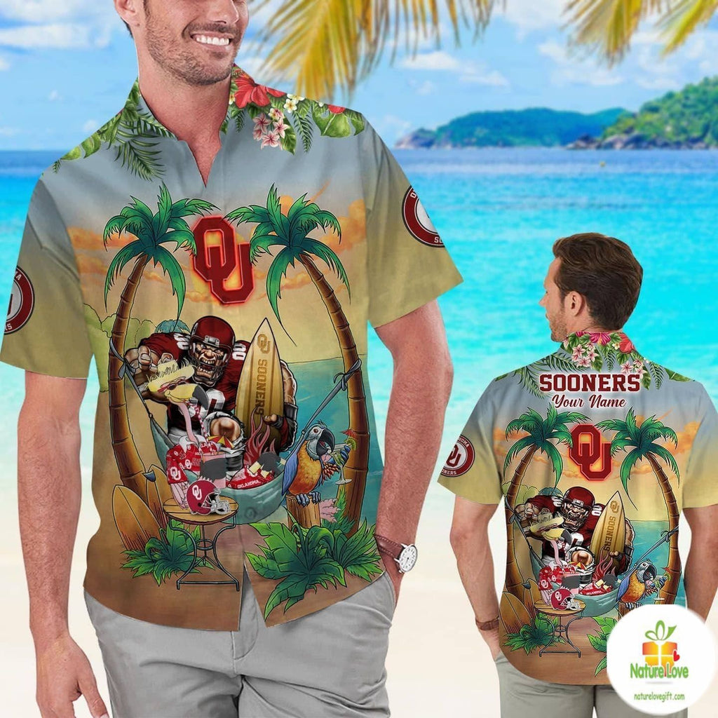 Oklahoma Sooners Tropical Hawaiian Flamingo Parrot - Adult & Kids T-Shirts, Sweatshirts & Hoodies apparel design preview 1