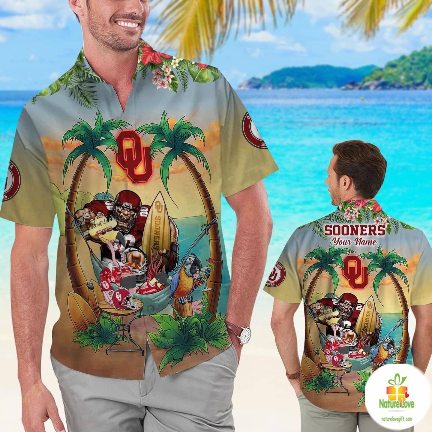 Oklahoma Sooners Tropical Hawaiian Flamingo Parrot - Adult & Kids T-Shirts, Sweatshirts & Hoodies apparel design preview 1