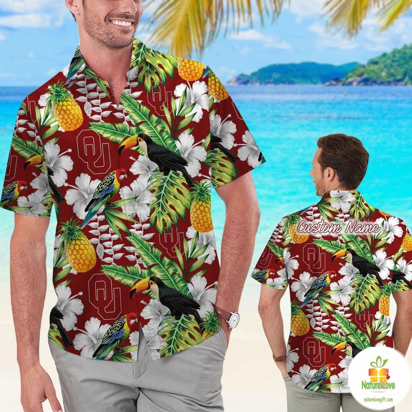 Oklahoma Sooners Hawaiian Personalized Floral - Adult & Kids T-Shirts, Sweatshirts & Hoodies apparel design preview 1