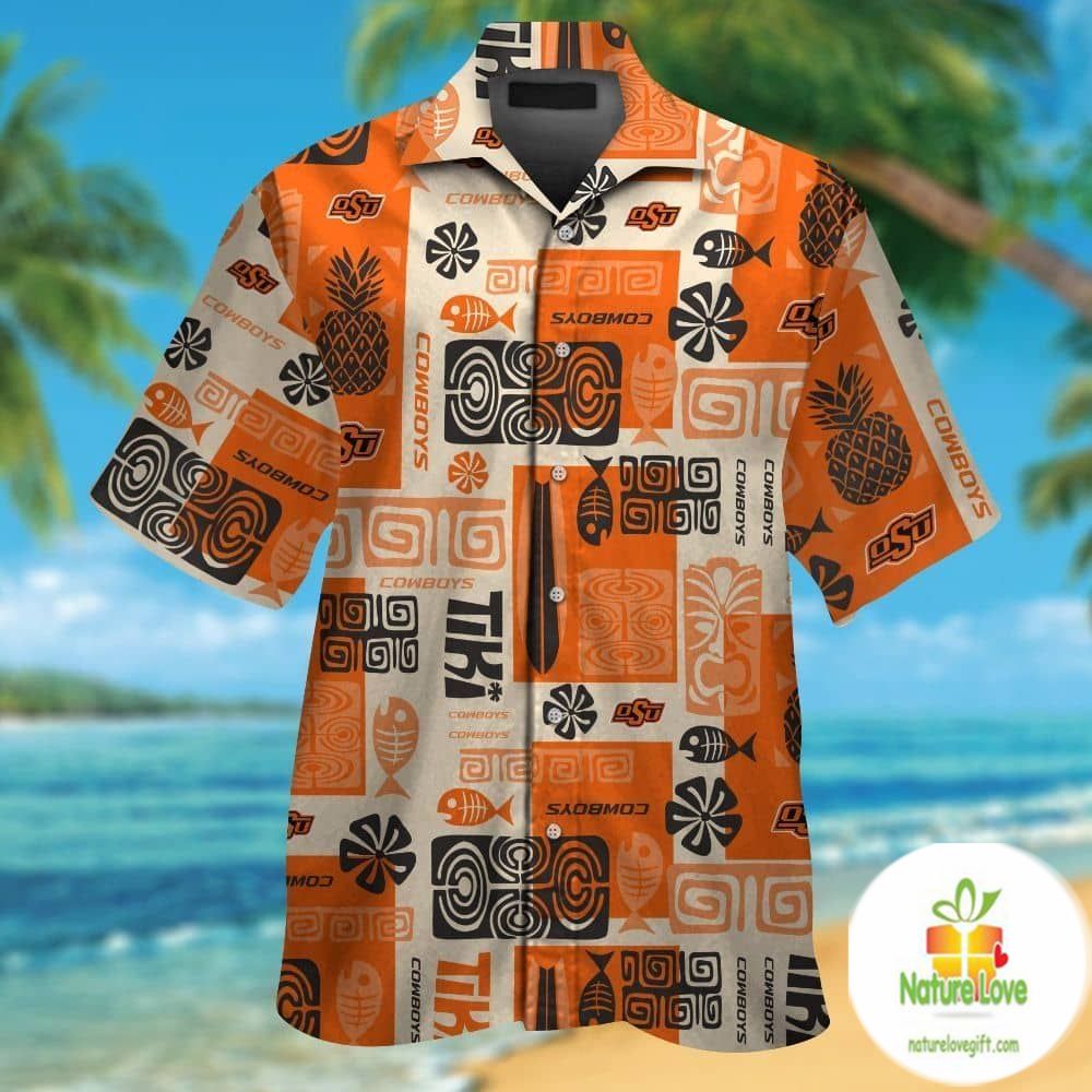 Oklahoma State Cowboys Hawaiian Tropical Aloha Button - Adult & Kids T-Shirts, Sweatshirts & Hoodies apparel design preview 1