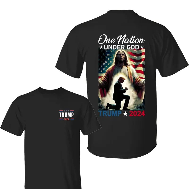 One Nation Under God Trum 2024 American Flag Pray - Adult & Kids T-Shirts, Sweatshirts & Hoodies apparel design preview 1