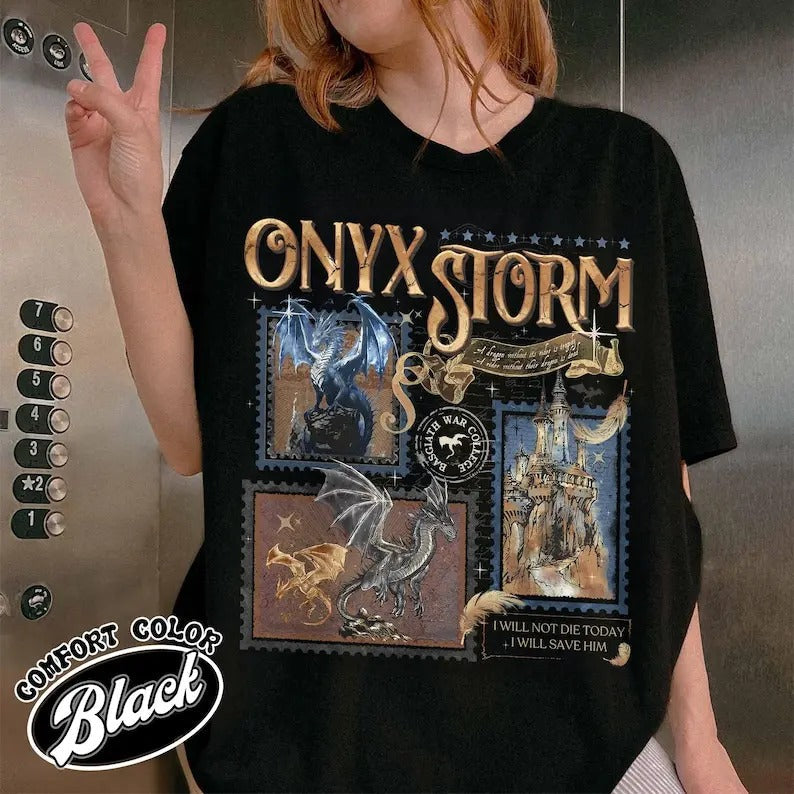 Onyx Storm Dragon Basgiath War College Rider Fantasy - Adult & Kids T-Shirts, Sweatshirts & Hoodies apparel design preview 1