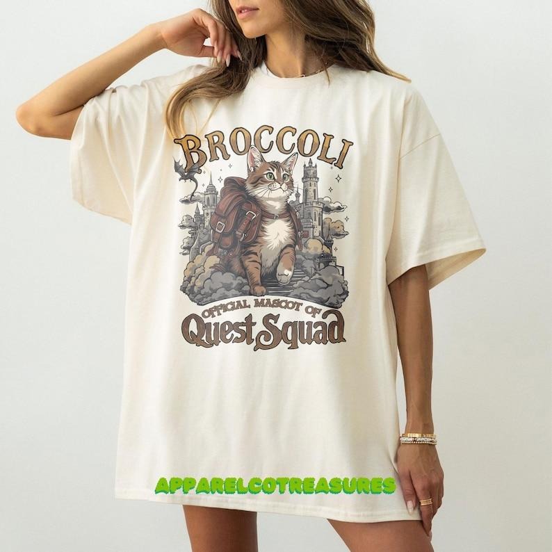 Onyx Storm Fourth Wing Quest Squad Broccoli Cat - Adult & Kids T-Shirts, Sweatshirts & Hoodies apparel design preview 1