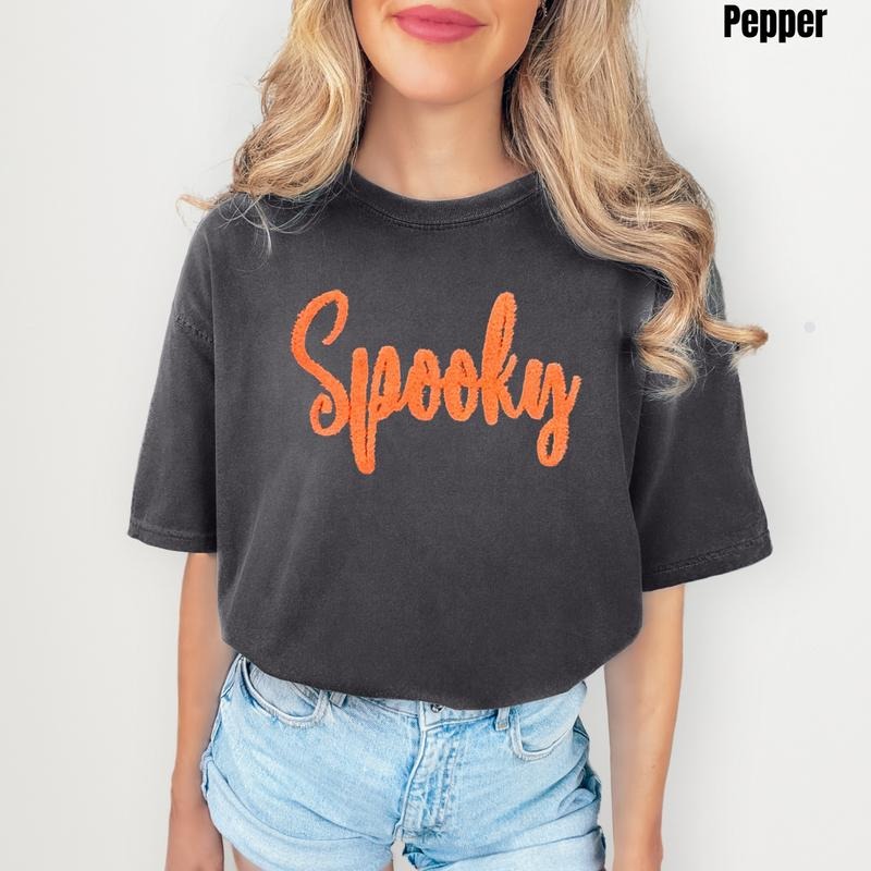 Orange Spooky Fluffy Patch Comfort Colors - Adult & Kids T-Shirts, Sweatshirts & Hoodies apparel design preview 1