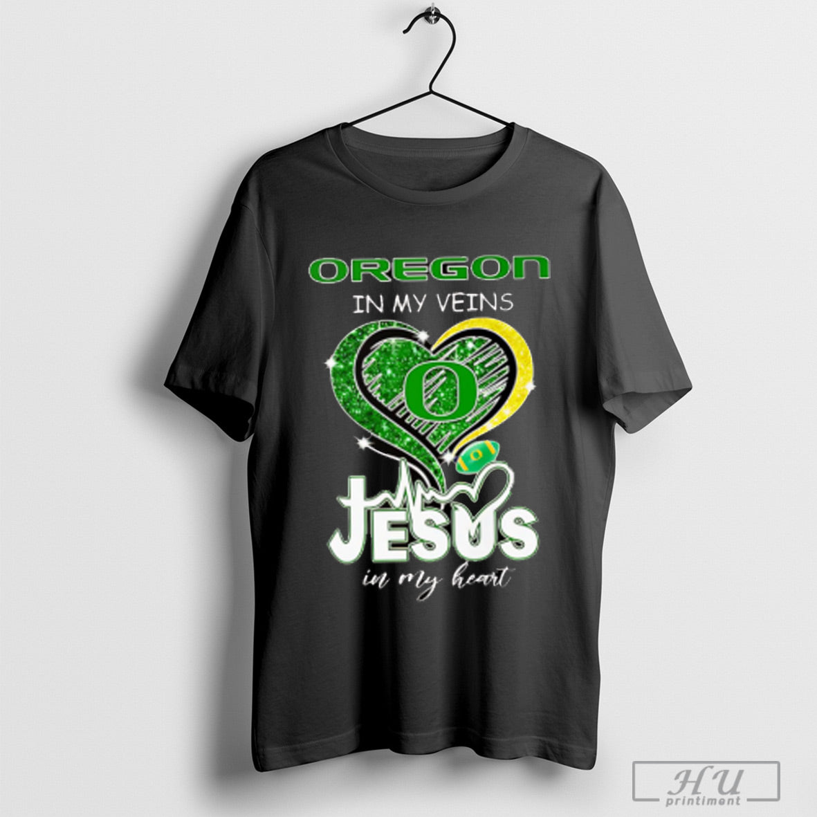 Oregon In My Veins Jesus Heart Diamond - Adult & Kids T-Shirts, Sweatshirts & Hoodies apparel design preview 1