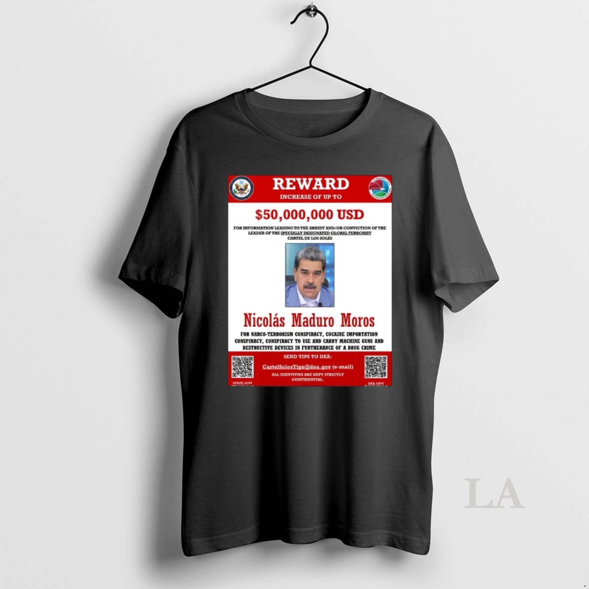 Original 2026 Wanted Nicolas Maduro Moros Reward 50 - Adult & Kids T-Shirts, Sweatshirts & Hoodies apparel design preview 1
