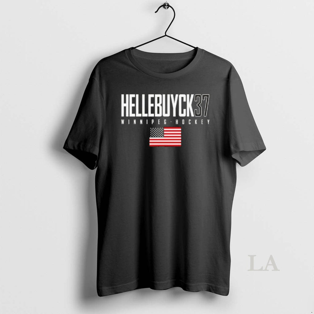 Original Connor Hellebuyck 37 Winnipeg Jets Usa Flag - Adult & Kids T-Shirts, Sweatshirts & Hoodies apparel design preview 1