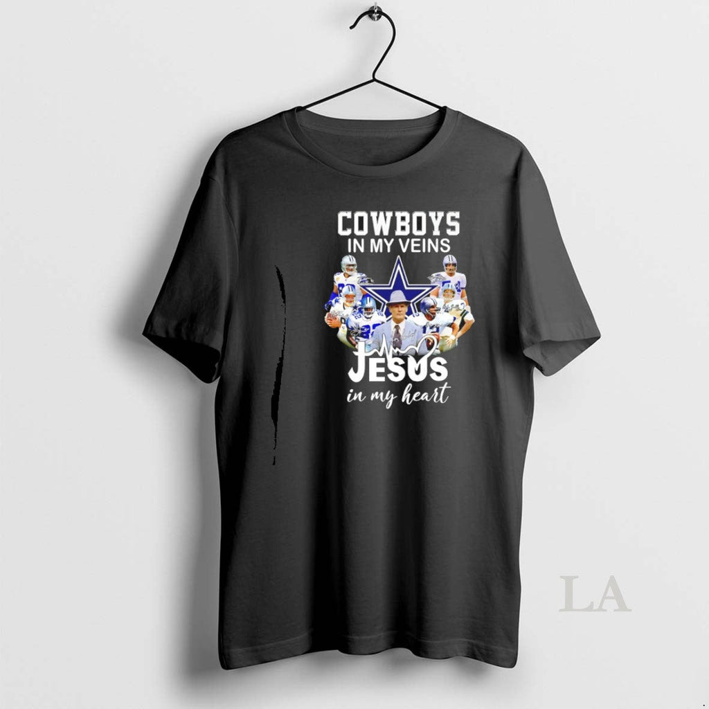 Original Cowboys My Veins Jesus Heart Player Collage - Adult & Kids T-Shirts, Sweatshirts & Hoodies apparel design preview 1