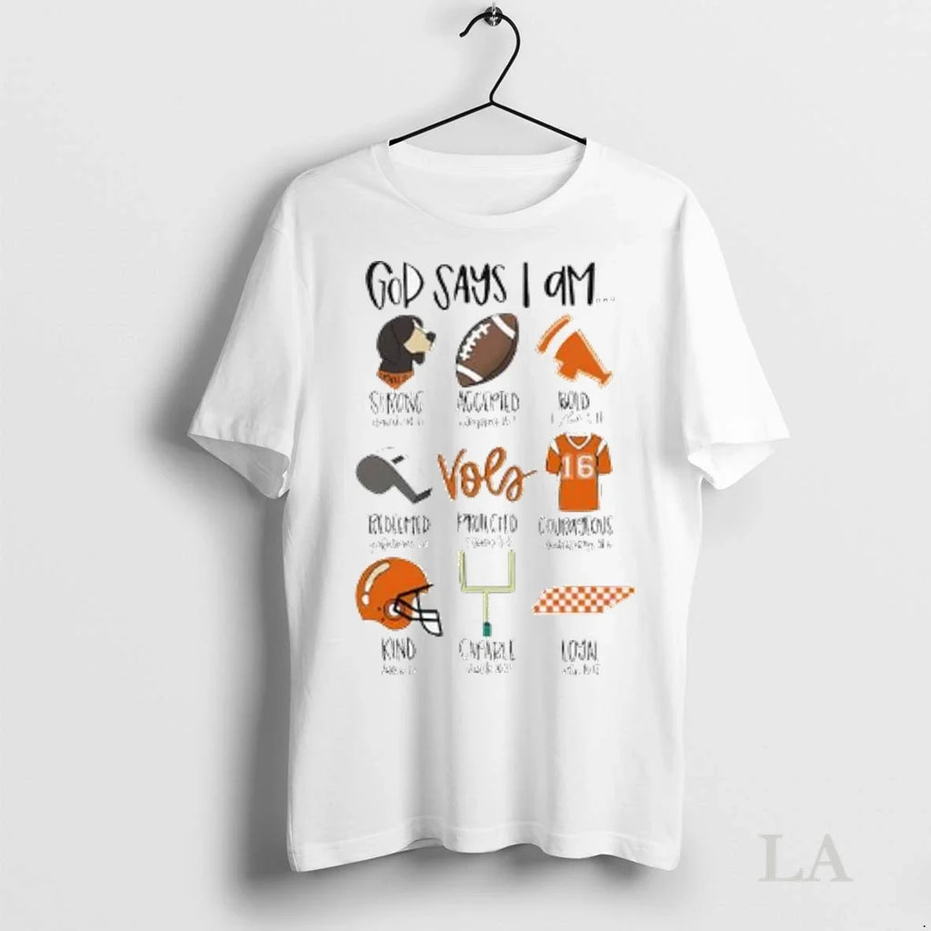 Original God Says I Am Tennessee Vols Ladies - Adult & Kids T-Shirts, Sweatshirts & Hoodies apparel design preview 1