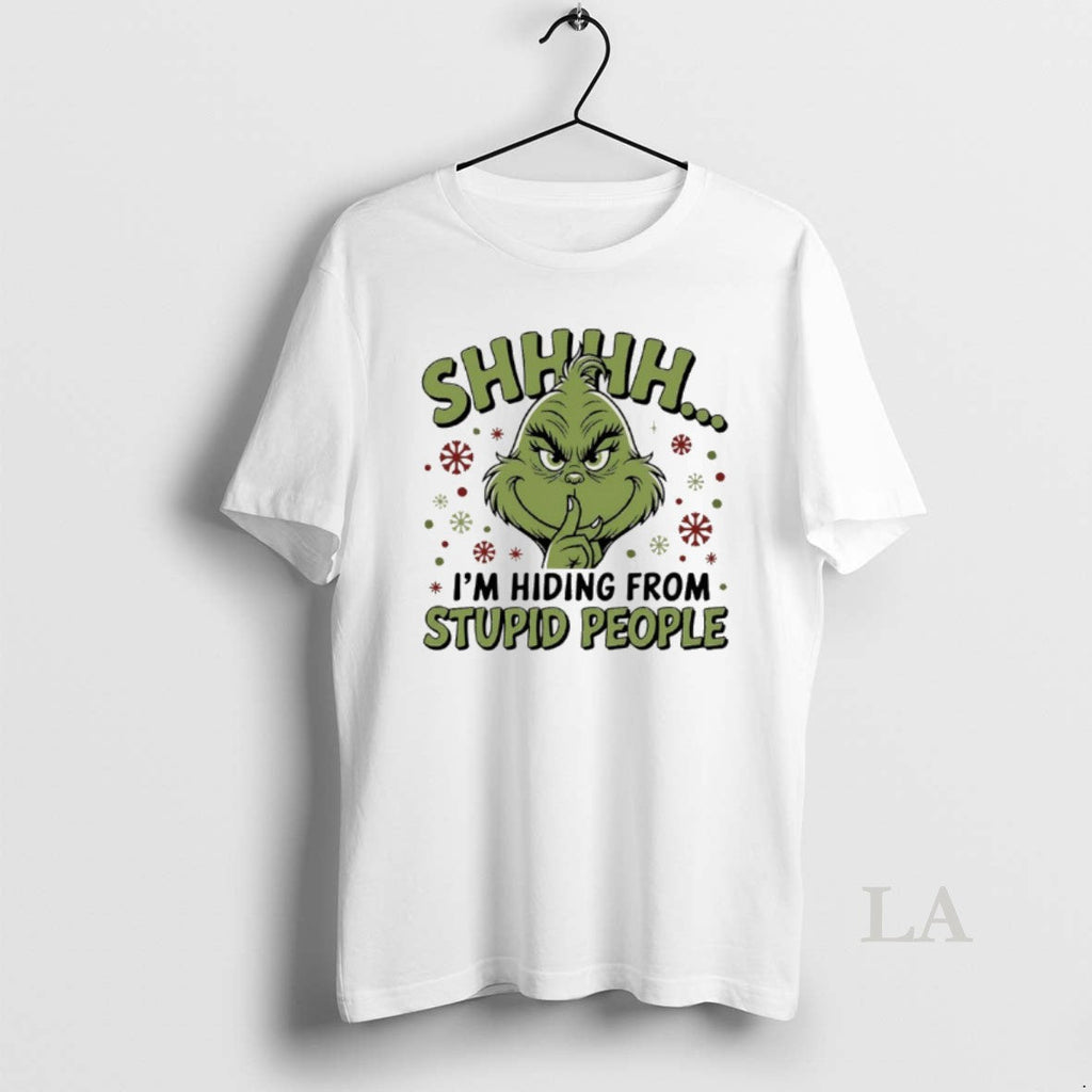 Original Grinch Shhh Im Hiding Stupid People - Adult & Kids T-Shirts, Sweatshirts & Hoodies apparel design preview 1