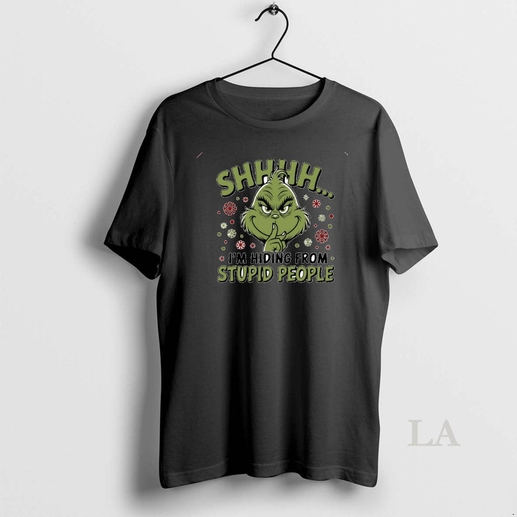 Original Grinch Shhh Im Hiding Stupid People Circle - Adult & Kids T-Shirts, Sweatshirts & Hoodies apparel design preview 1
