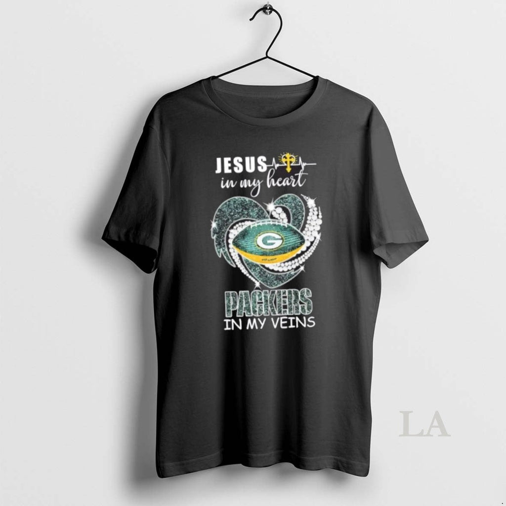 Original Jesus My Heart Green Bay Packers Veins - Adult & Kids T-Shirts, Sweatshirts & Hoodies apparel design preview 1