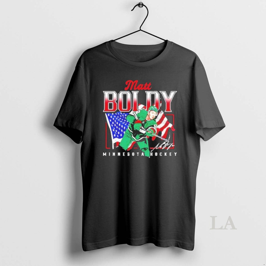 Original Matt Boldy Minnesota Wild Usa Flag Graphic - Adult & Kids T-Shirts, Sweatshirts & Hoodies apparel design preview 1