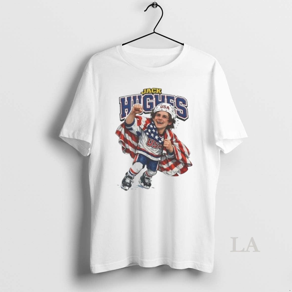 Original Mens Hockey Jack Hughes Caricature - Adult & Kids T-Shirts, Sweatshirts & Hoodies apparel design preview 1