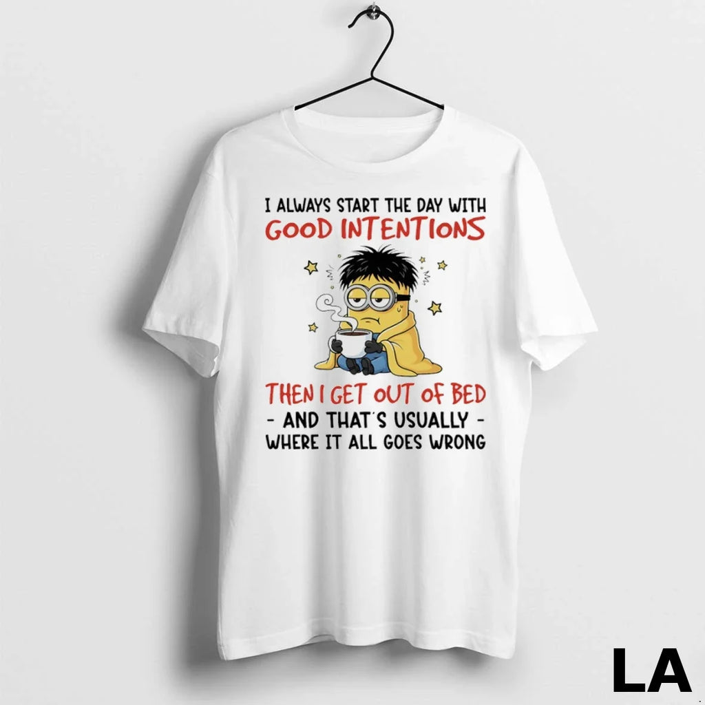 Original Minions I Always Start The Day With Good - Adult & Kids T-Shirts, Sweatshirts & Hoodies apparel design preview 1