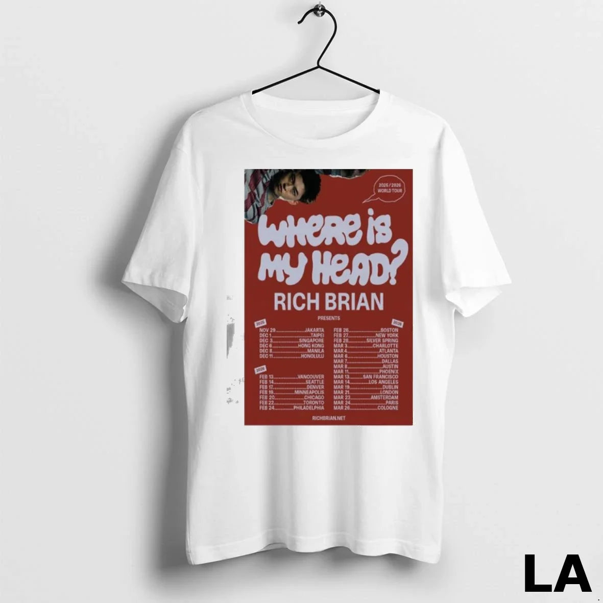 Original Rich Brian Where Is My Head World Tour 2025 - Adult & Kids T-Shirts, Sweatshirts & Hoodies apparel design preview 1
