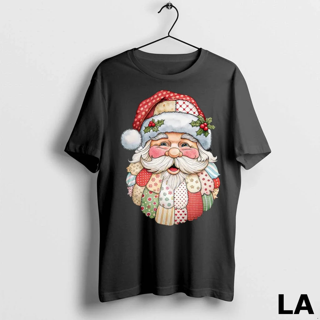 Original Santa Claus Face Patchwork Folk Art - Adult & Kids T-Shirts, Sweatshirts & Hoodies apparel design preview 1