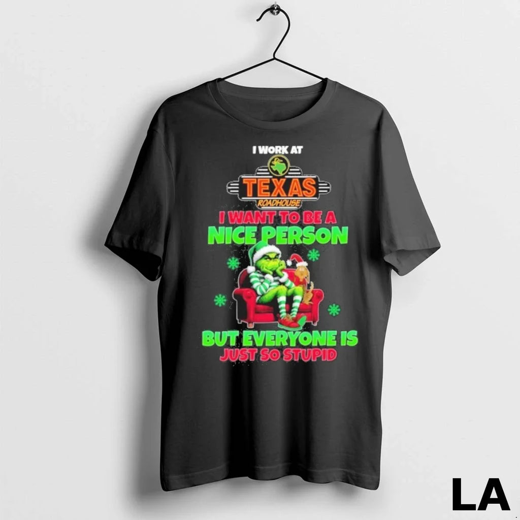 Original Santa Grinch I Work At Texas Roadhouse Logo - Adult & Kids T-Shirts, Sweatshirts & Hoodies apparel design preview 1