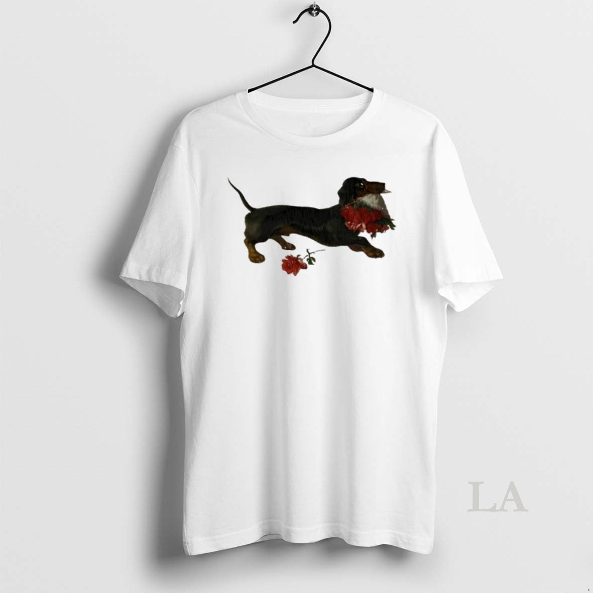 Original Top Dachshund Running Bouquet Red Flowers - Adult & Kids T-Shirts, Sweatshirts & Hoodies apparel design preview 1