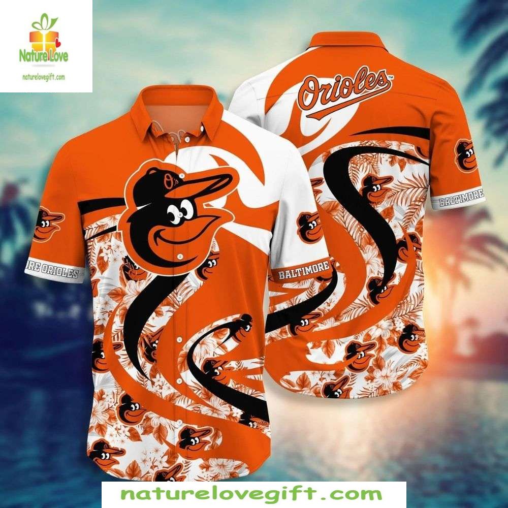 Baltimore Orioles Hawaiian Bold Logo Tropical Florals - Adult & Kids T-Shirts, Sweatshirts & Hoodies apparel design preview 1
