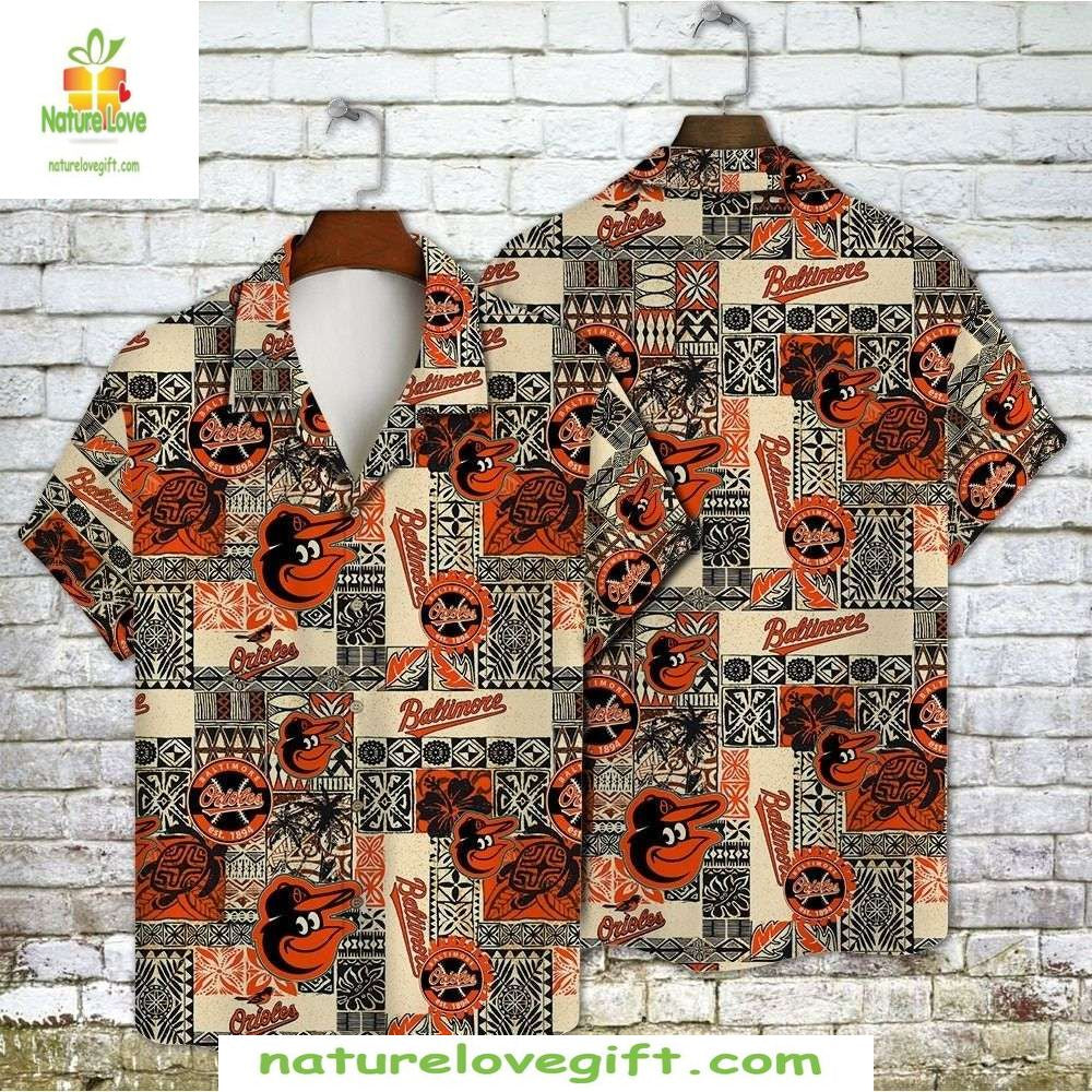Baltimore Orioles Hawaiian Black Orange Tribal Team - Adult & Kids T-Shirts, Sweatshirts & Hoodies apparel design preview 1