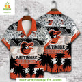 MLB Orioles Hawaiian Black White Palms Baseball Aloha - Adult & Kids T-Shirts, Sweatshirts & Hoodies apparel design preview 1