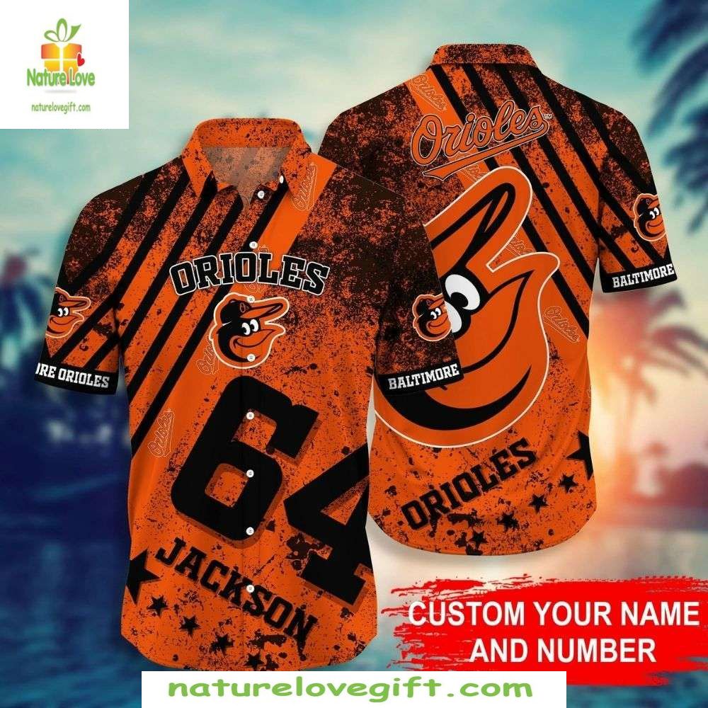 MLB Orioles Aloha Orange Black Striped Baseball - Adult & Kids T-Shirts, Sweatshirts & Hoodies apparel design preview 1