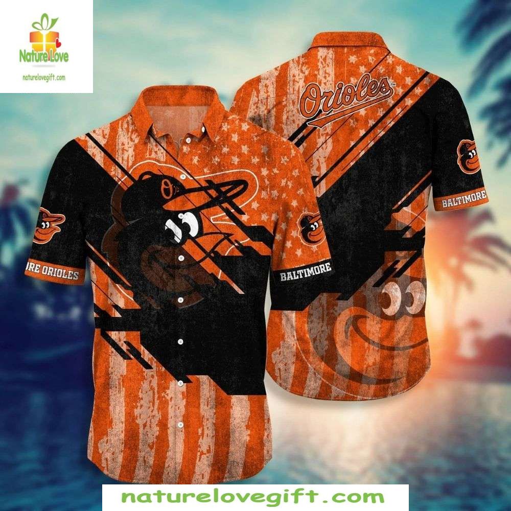 MLB Orioles Hawaiian Retro Star Stripe Baseball - Adult & Kids T-Shirts, Sweatshirts & Hoodies apparel design preview 1