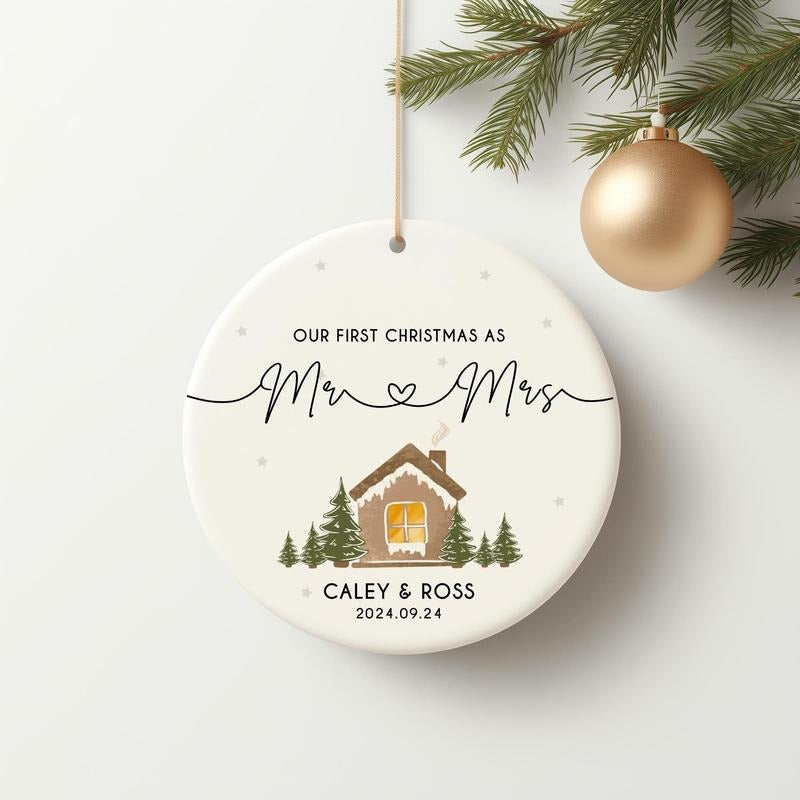 Our First Ornament Personalized 2024 Engaged Ceramic - Adult & Kids T-Shirts, Sweatshirts & Hoodies apparel design preview 1