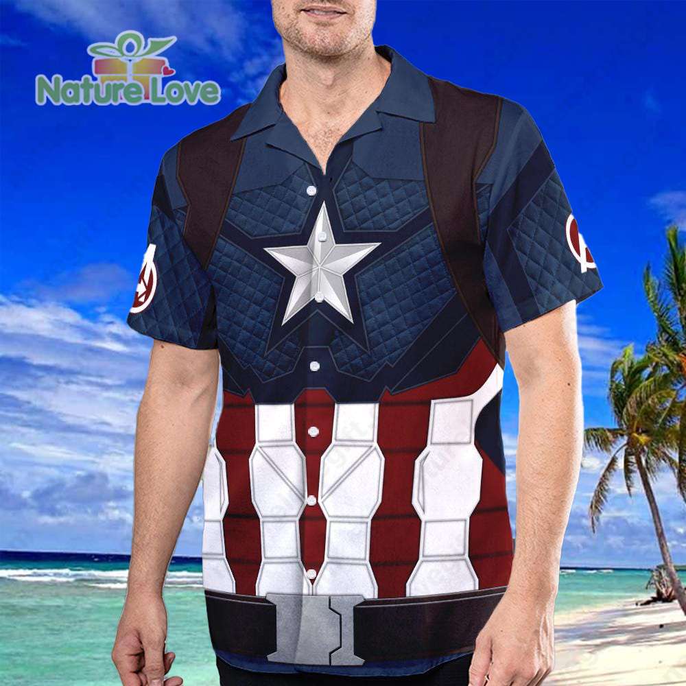 Outfit Captain America Hawaiian Gift For Fans - Adult & Kids T-Shirts, Sweatshirts & Hoodies apparel design preview 1