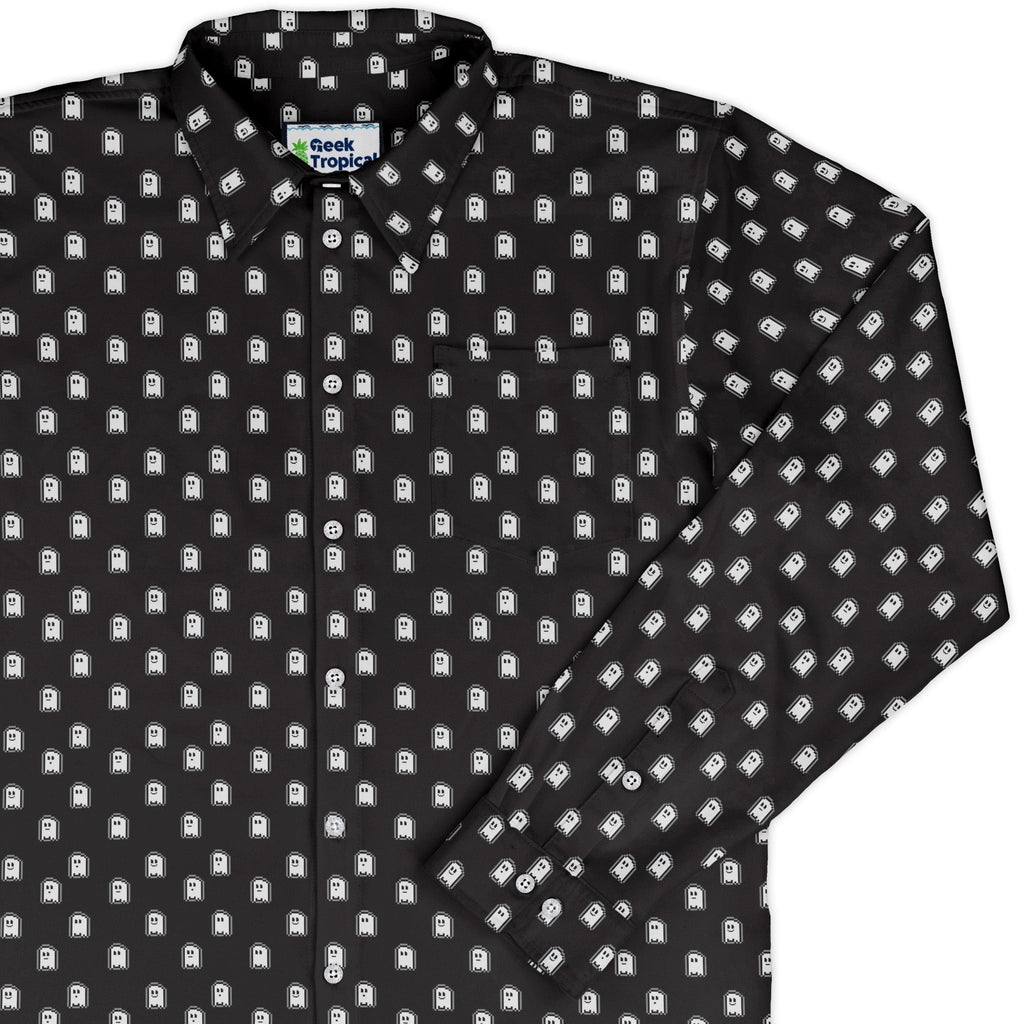 PIxel Ghost Button Up - Adult & Kids T-Shirts, Sweatshirts & Hoodies apparel design preview 1