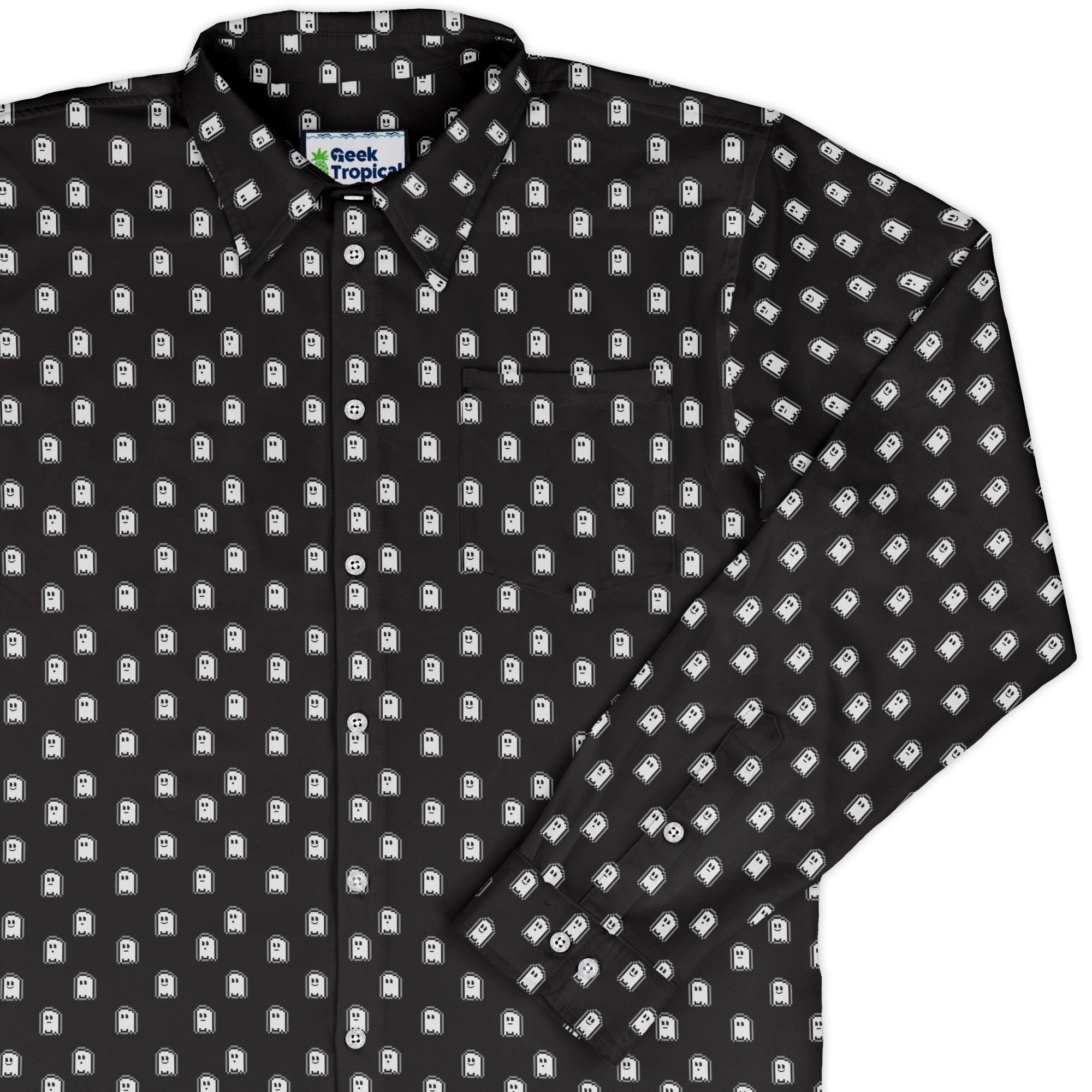 PIxel Ghost Button Up - Adult & Kids T-Shirts, Sweatshirts & Hoodies apparel design preview 1