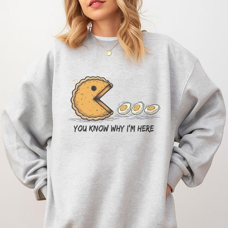 Pac Man You Know Why I'M Here Deviled Eggs Ash Grey - Adult & Kids T-Shirts, Sweatshirts & Hoodies apparel design preview 1