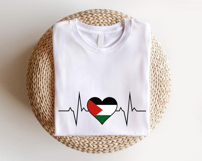 Palestine Heartbeat Flag Free Save Palestinian Stand - Adult & Kids T-Shirts, Sweatshirts & Hoodies apparel design preview 1