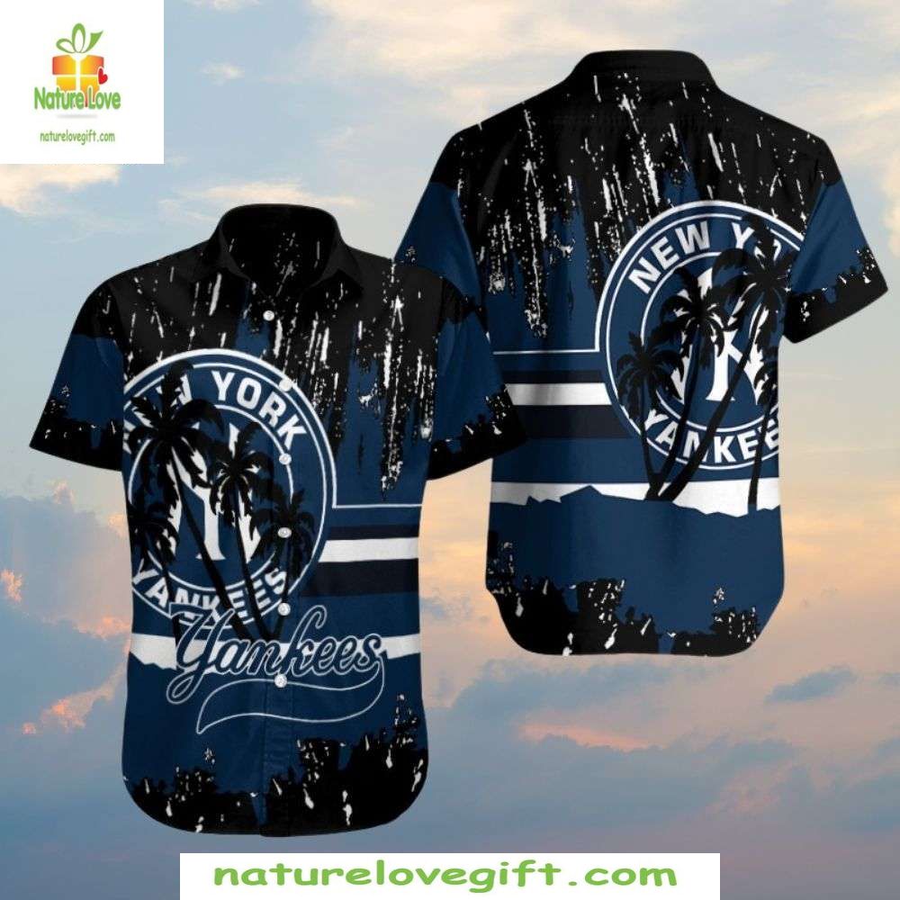 NY Yankees Hawaiian Palm Silhouette Splattered Paint - Adult & Kids T-Shirts, Sweatshirts & Hoodies apparel design preview 1
