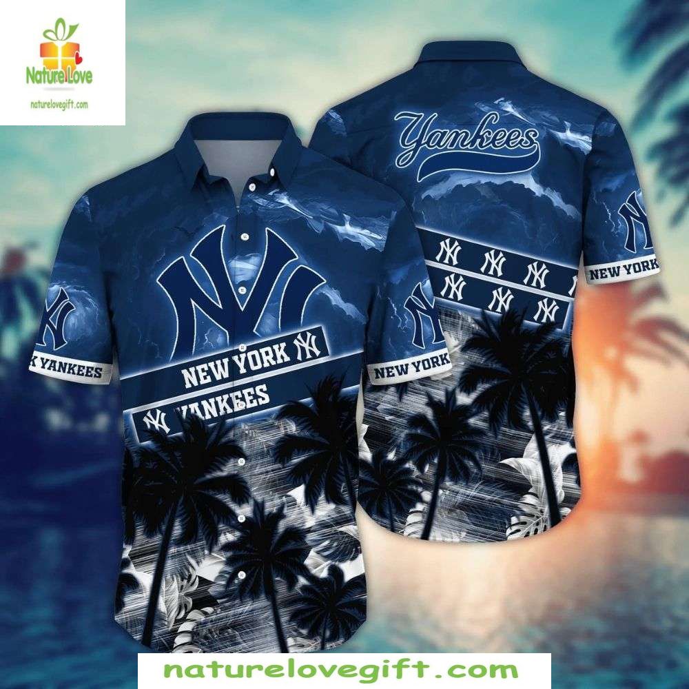 NY Yankees Hawaiian Palm Tree Shadow Aloha Baseball - Adult & Kids T-Shirts, Sweatshirts & Hoodies apparel design preview 1