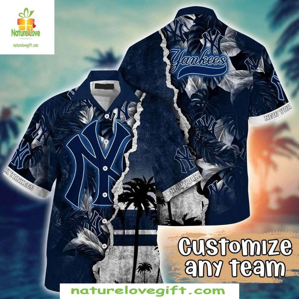 NY Yankees Hawaiian Personalized Palm Tree Sunset - Adult & Kids T-Shirts, Sweatshirts & Hoodies apparel design preview 1