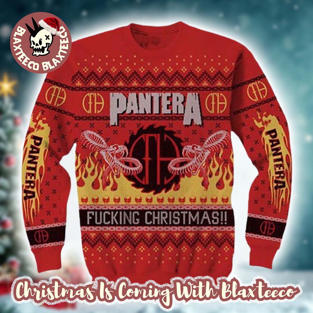 Pantera Fucking Christmas Snake In Flame Red Knitted Xmas Gift For Fans Ugly Christmas Sweater - Holiday Gift product image