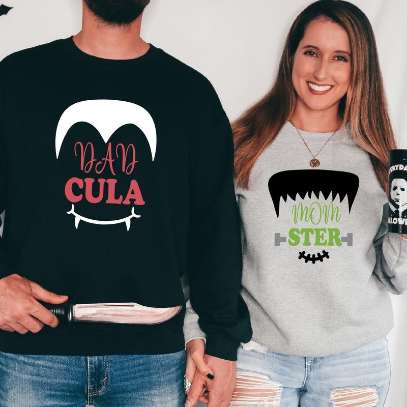 Parents Halloween Dad Cula Mom Ster Matching Couples - Adult & Kids T-Shirts, Sweatshirts & Hoodies apparel design preview 1