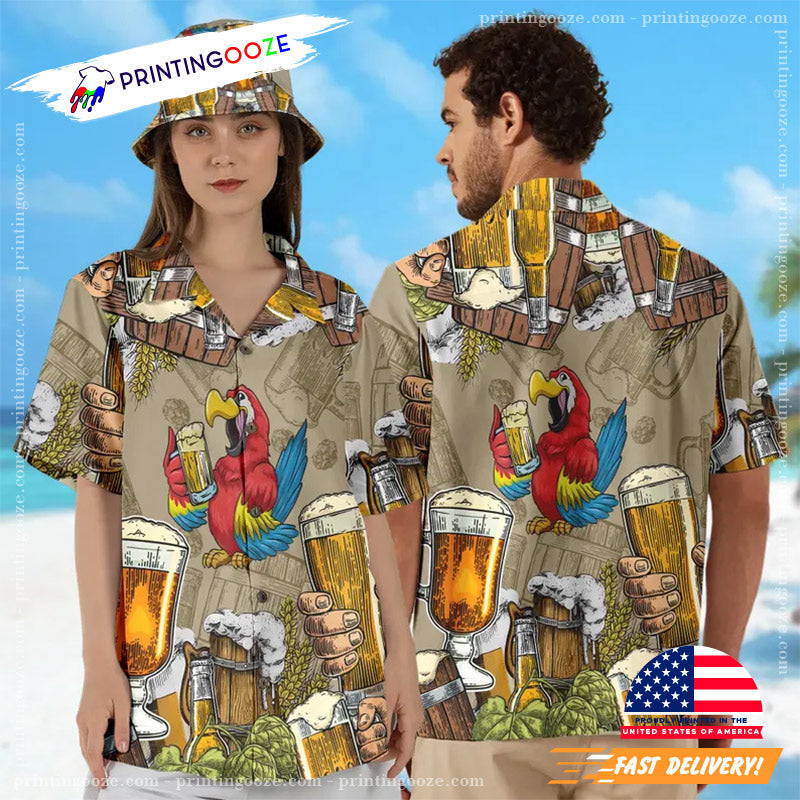 Parrot Drinking Beer Hawaiian - Adult & Kids T-Shirts, Sweatshirts & Hoodies apparel design preview 1